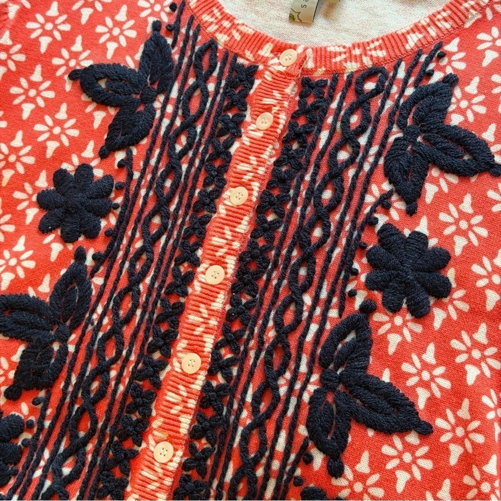Sahalie Anthropologie Cardigan Womens M Embroidered Button Front Cotton Boho - Picture 2 of 8